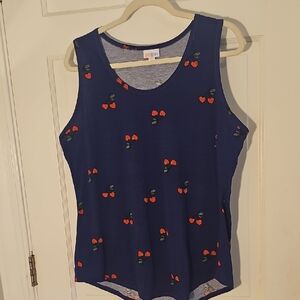 Lularoe Cherry Print Blue Tank Top